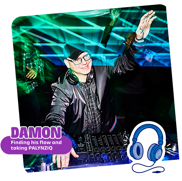 Damon an adult with PALYNZIQ being a DJ