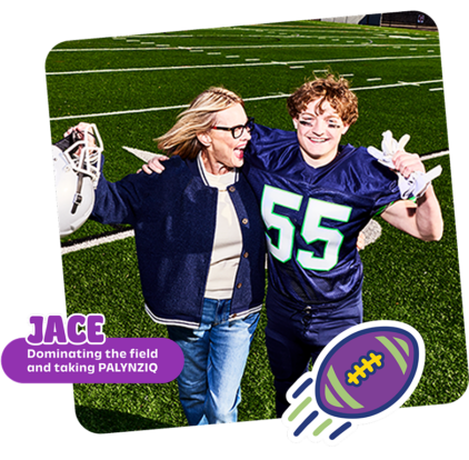 Jace with his Mom Holly on the football field