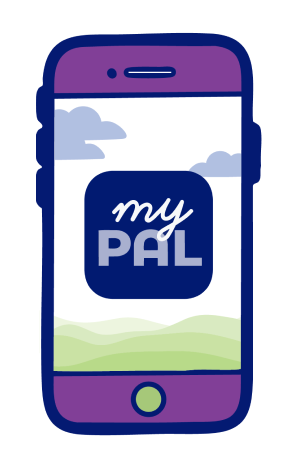 Mobile phone illustration showing myPal app