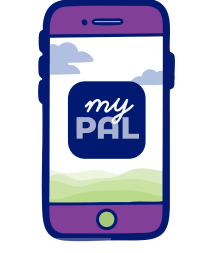 Mobile phone illustration showing myPal app